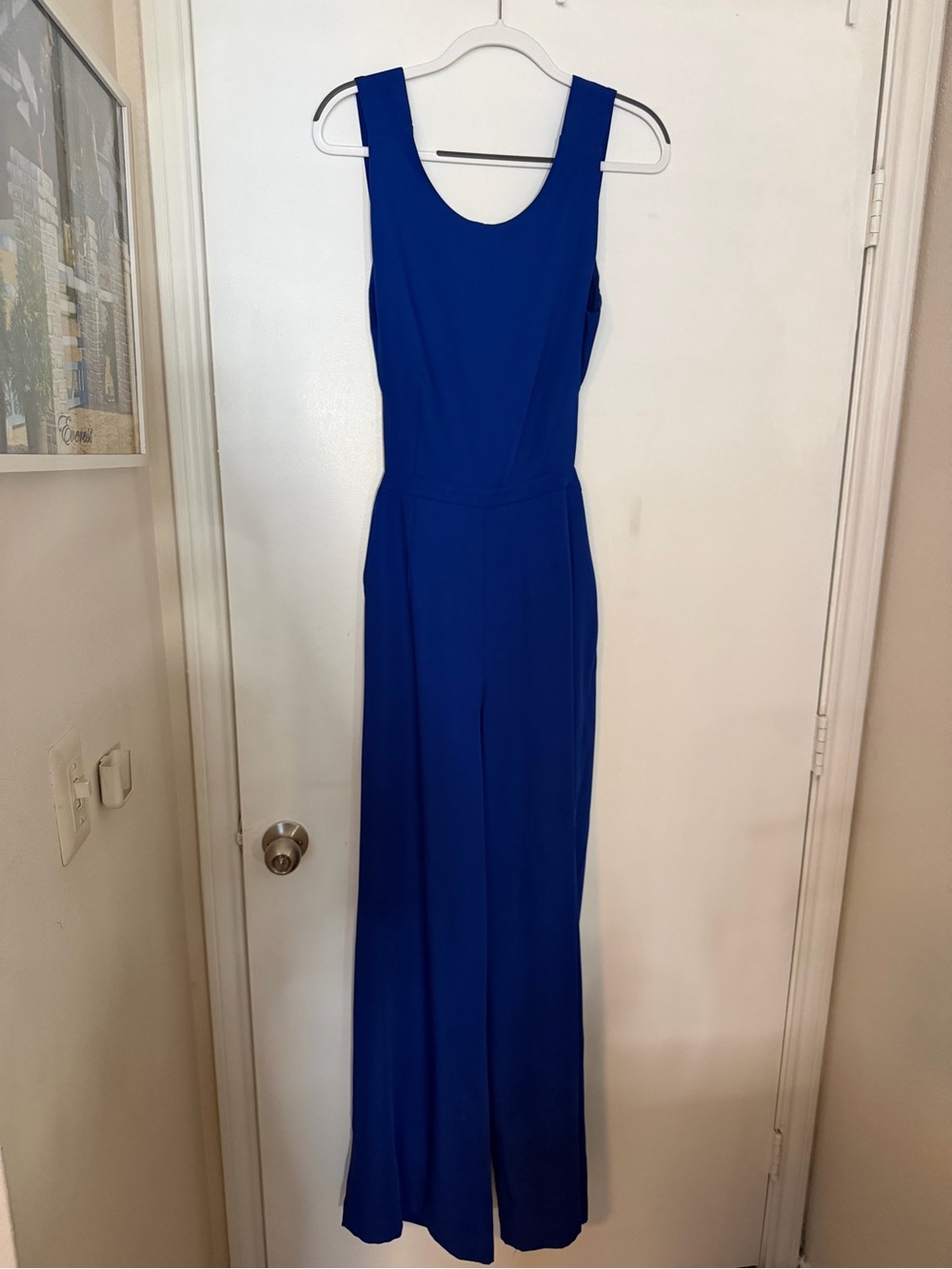 BCBG Maxaxria Rossana Blue Satin Jumpsuit